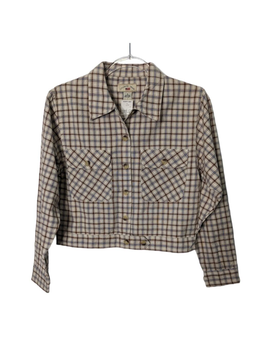 Vintage 90's County Seat Cropped Plaid Shirt Light Jacket Cotton Size S NWT